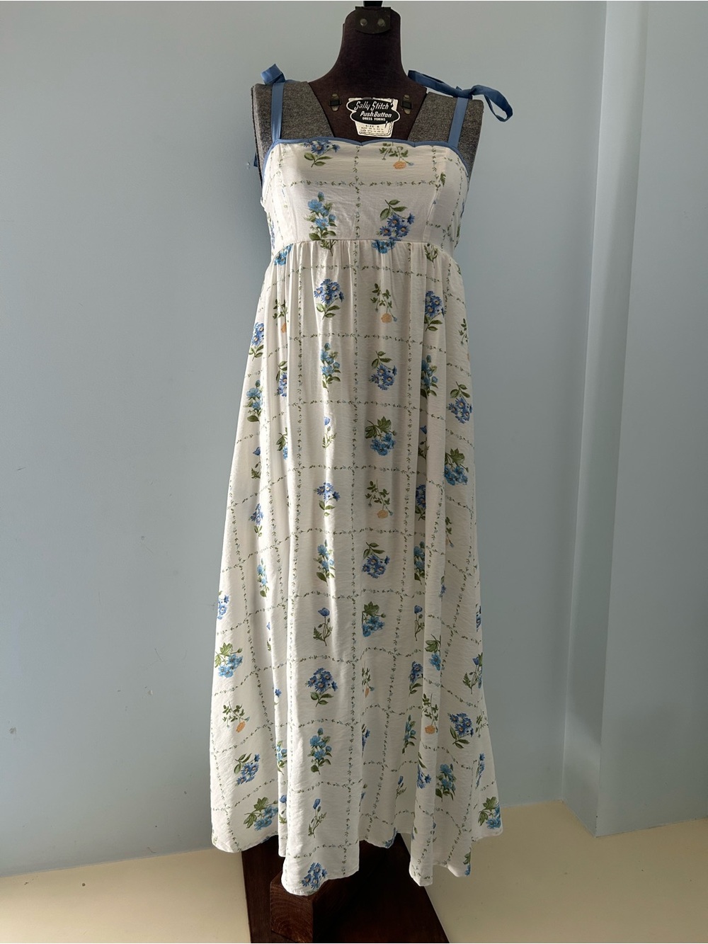 Blu Pepper Cream Maxi Dress with Blue Floral Print